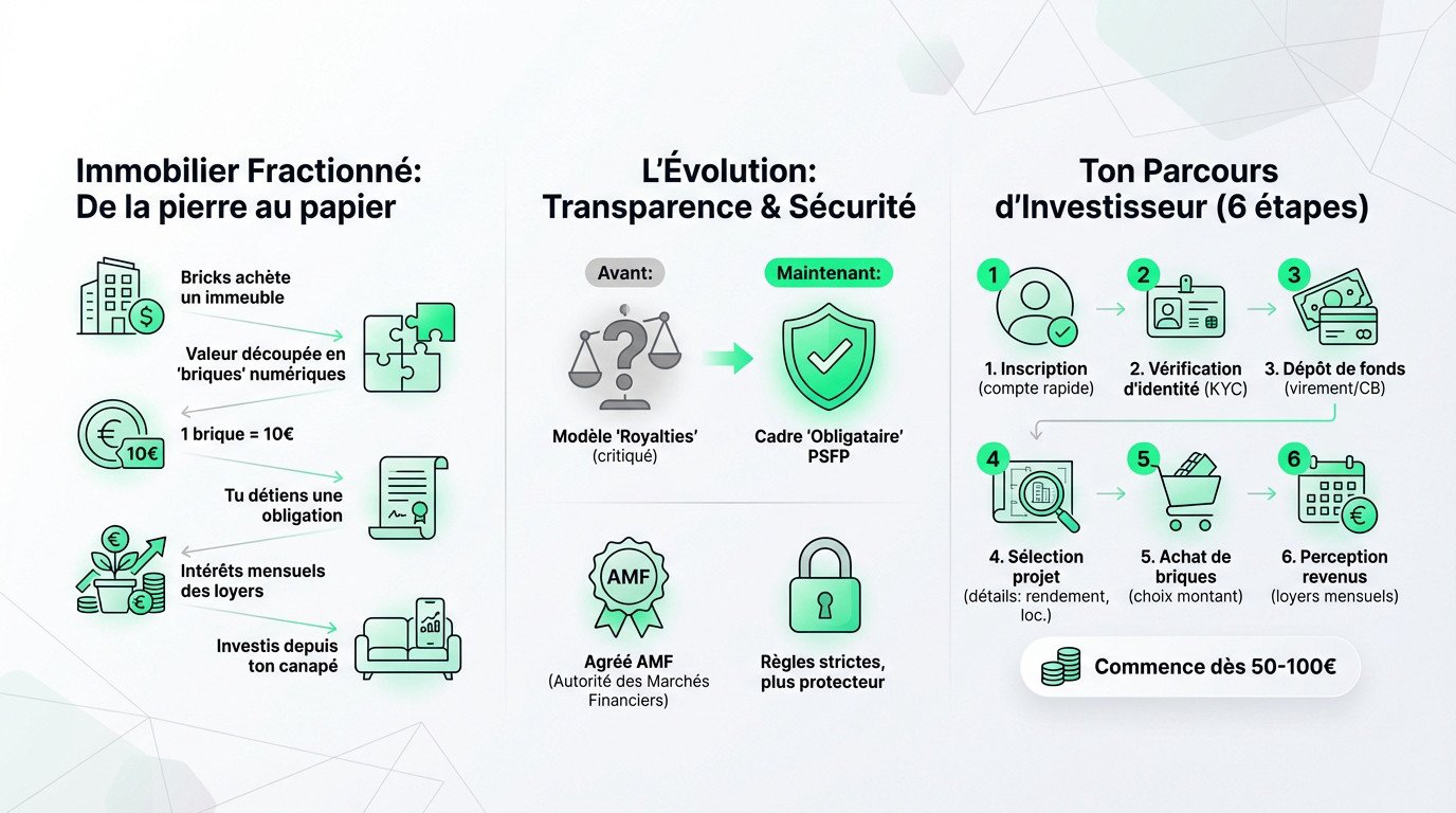 Schéma explicatif du fonctionnement de l'investissement fractionné sur Bricks.co