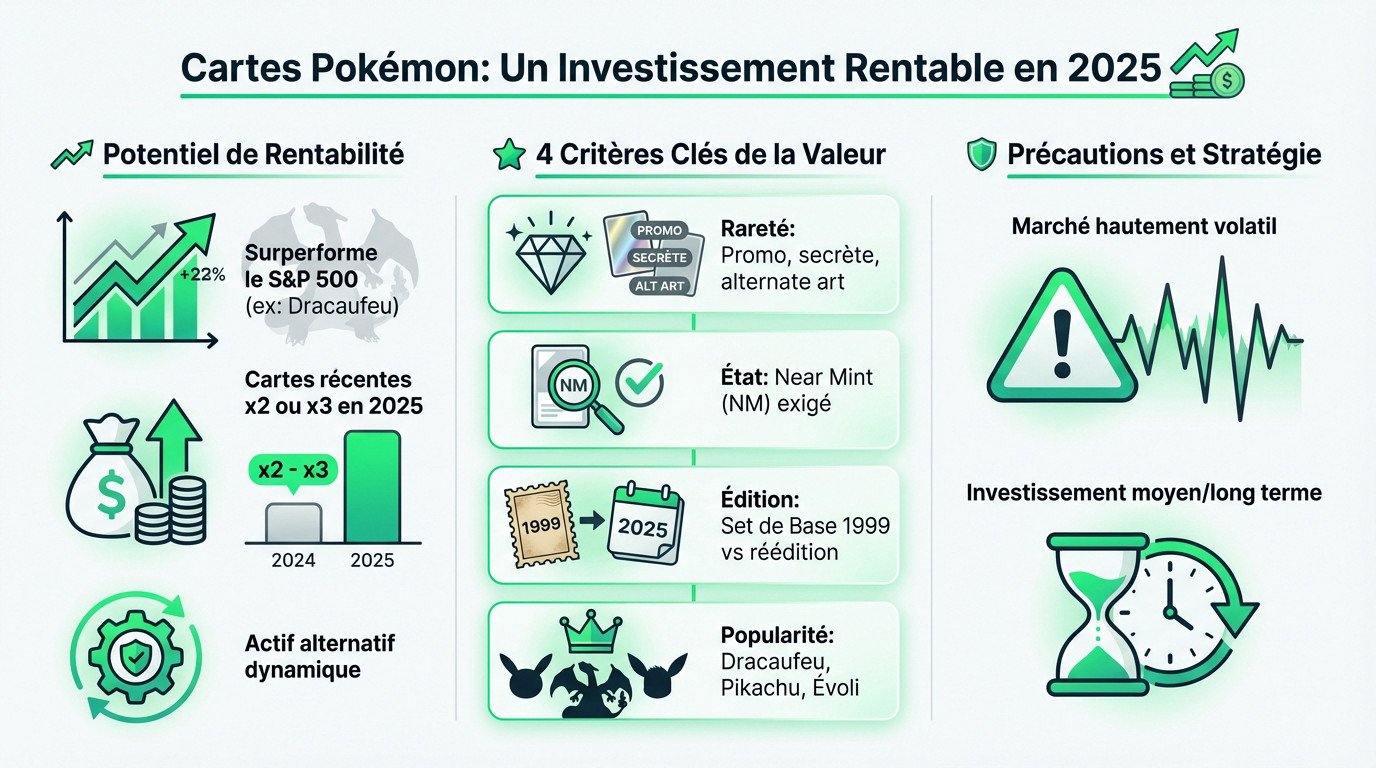 Comparatif performance investissement cartes Pokémon vs S&P 500 et piliers de la valeur