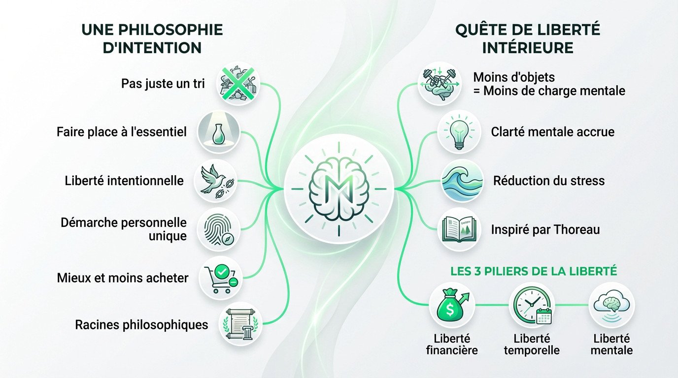 Illustration symbolisant la liberté intérieure et la clarté mentale obtenues grâce au minimalisme