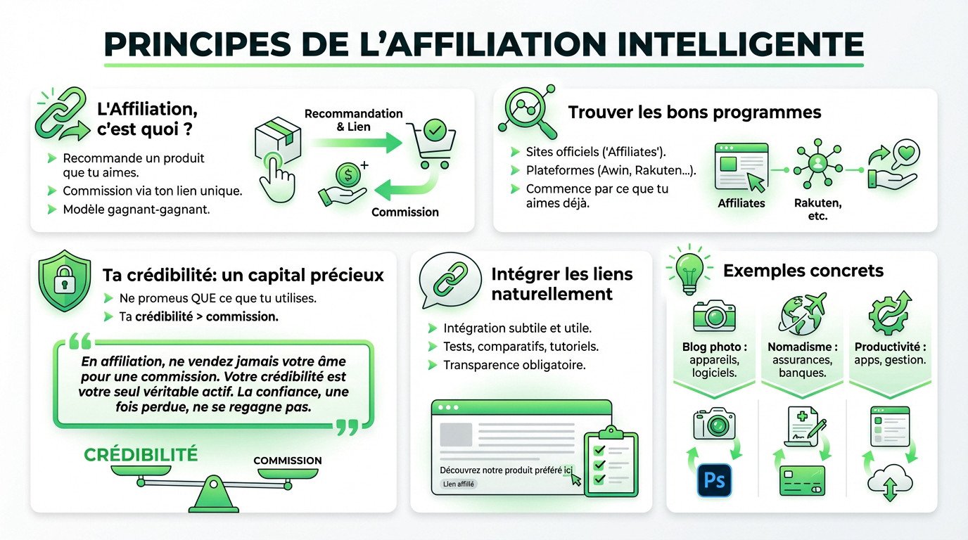 Schéma explicatif des principes de l'affiliation intelligente et rentable