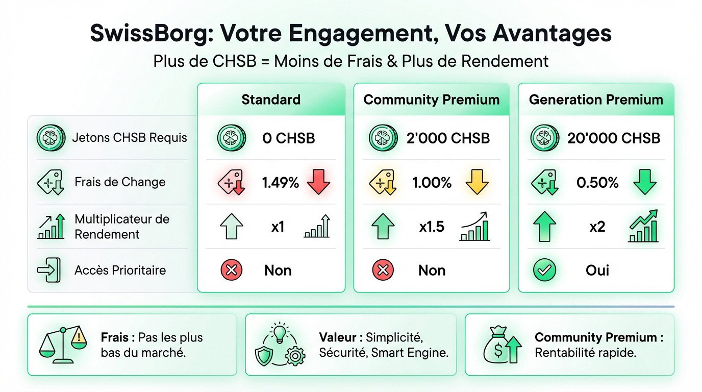 Tableau récapitulatif des avantages et paliers Premium SwissBorg